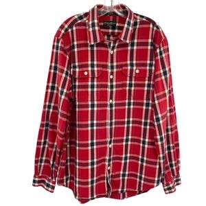 Eddie Bauer Red Cotton Plaid Flannel Shirt Classic Fit Men's Large Long Sleeve